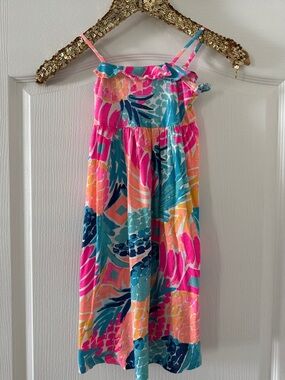 Lilly Pulitzer Colorful Tropical Print Sundress Maxi- Pink & Teal Pineapple prin